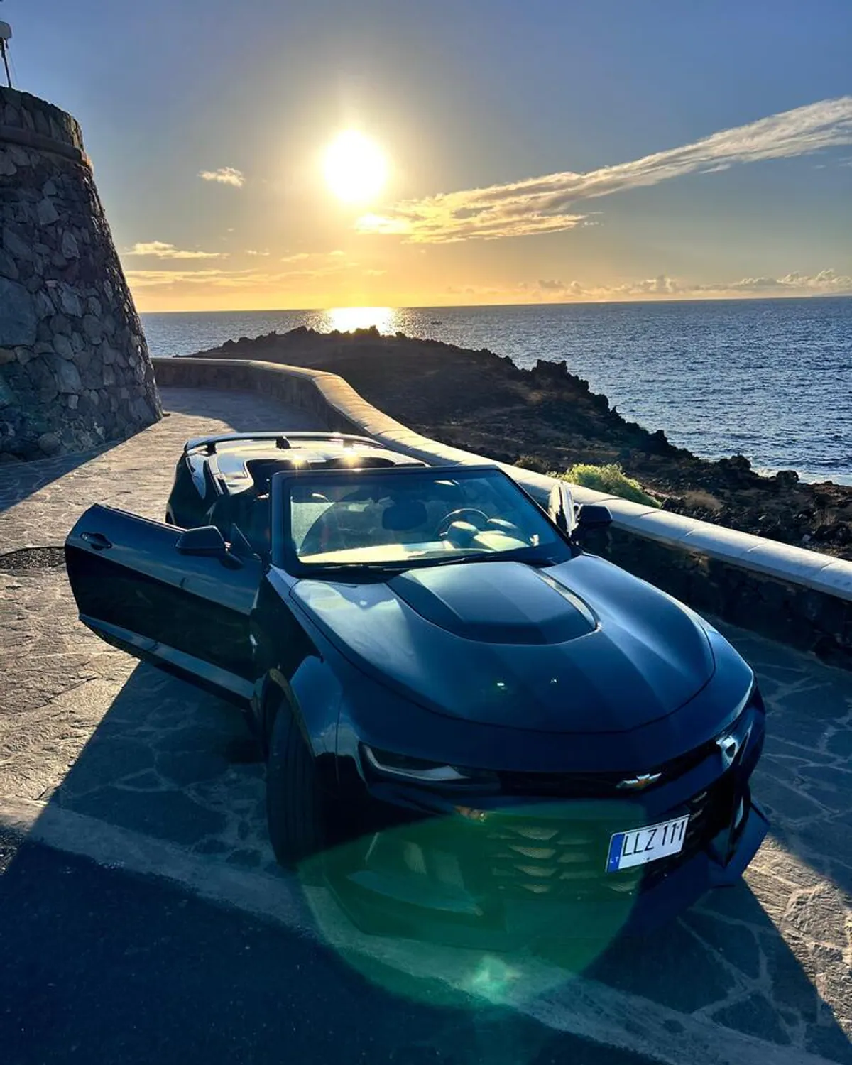 A sports car on the Teide volcano road