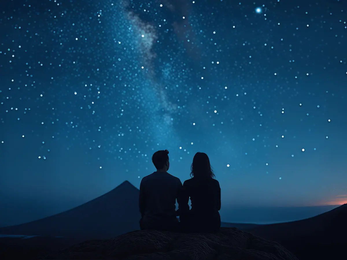 Starry night sky over the Teide volcano in Tenerife
